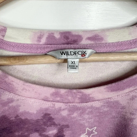 Wildfox Women's Purple Tie-Dye Star Print Pullover Sweatshirt Cropped Size XL - Picture 7 of 12